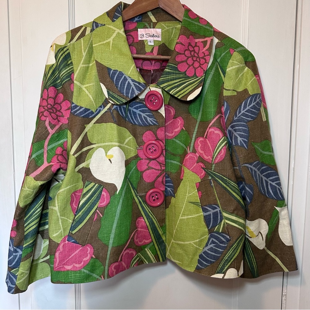 3 Sisters Floral Swing Blazer, Polka Dot Lining, Fun, Summer, Cottagecore